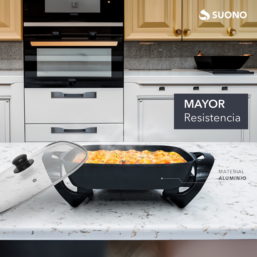 Sartén Olla Eléctrica Antiadherente Suono 1350w Tapa Vidrio