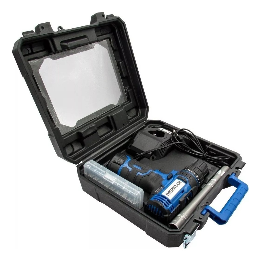 Taladro Inalámbrico De 10mm - Hyundai 12v + Accesorios  Azul