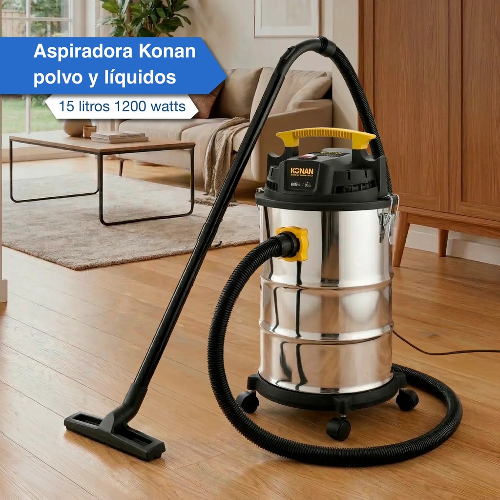 Aspiradora Sopladora Konan 15l 1200w Liquido Polvo Hepa Plateado