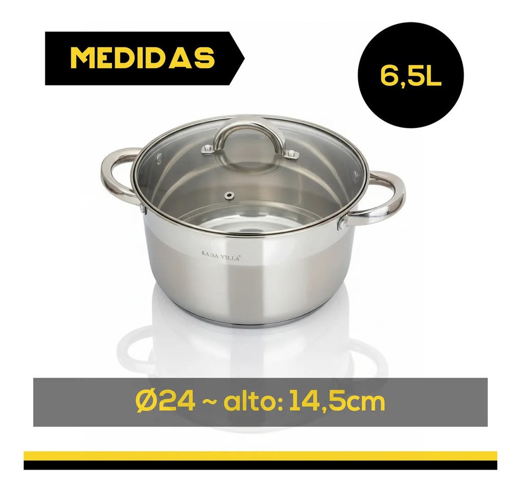 Cacerola Olla 26 Cm Acero Inox Triple Fondo Inducción Plateado