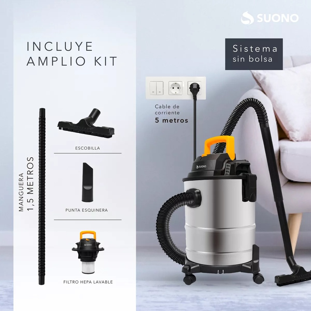 Aspiradora De Tacho Suono Hogar Polvo Sopladora - 15l