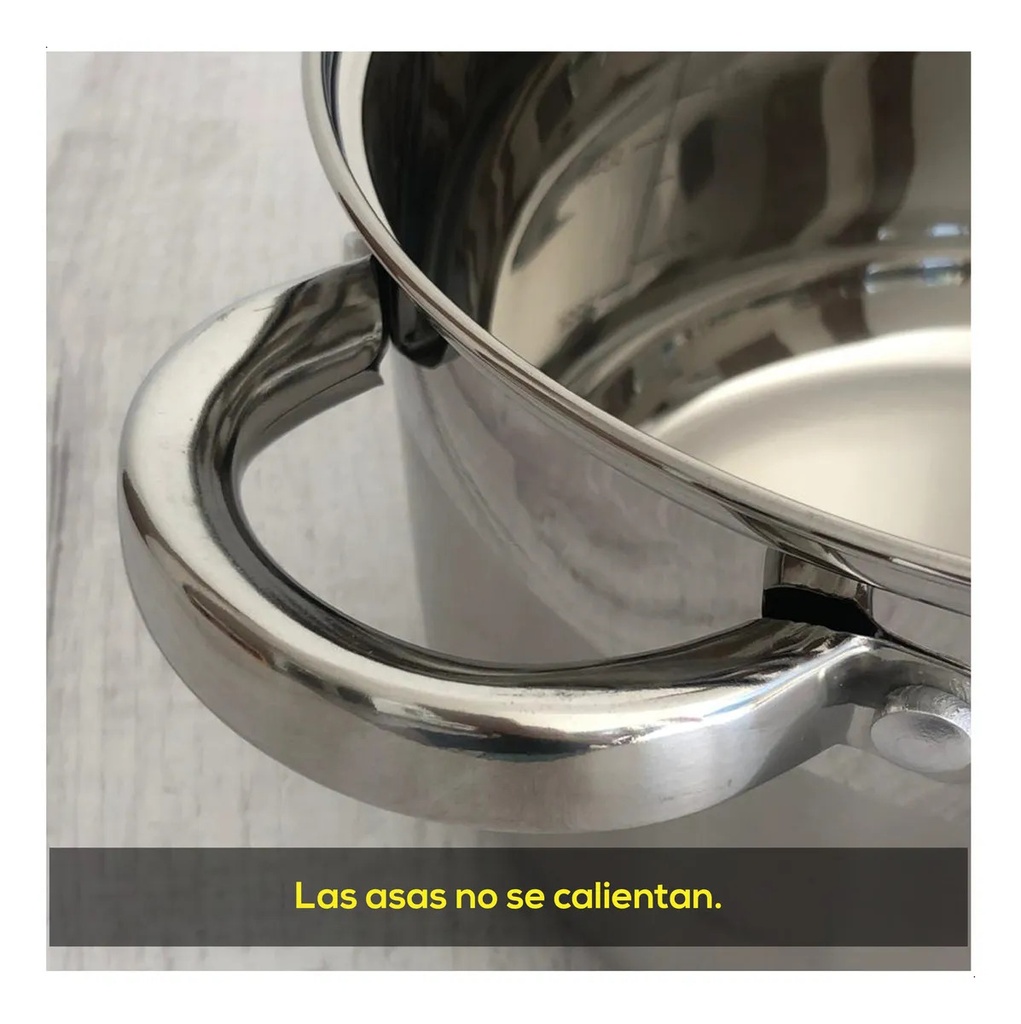 Cacerola Olla 26 Cm Acero Inox Triple Fondo Inducción Plateado