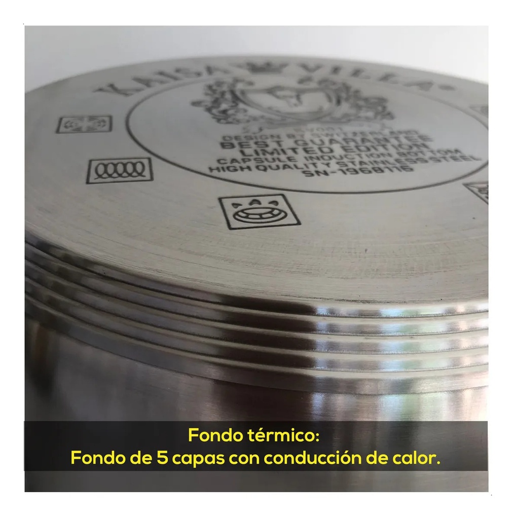 Cacerola Olla 26 Cm Acero Inox Triple Fondo Inducción Plateado