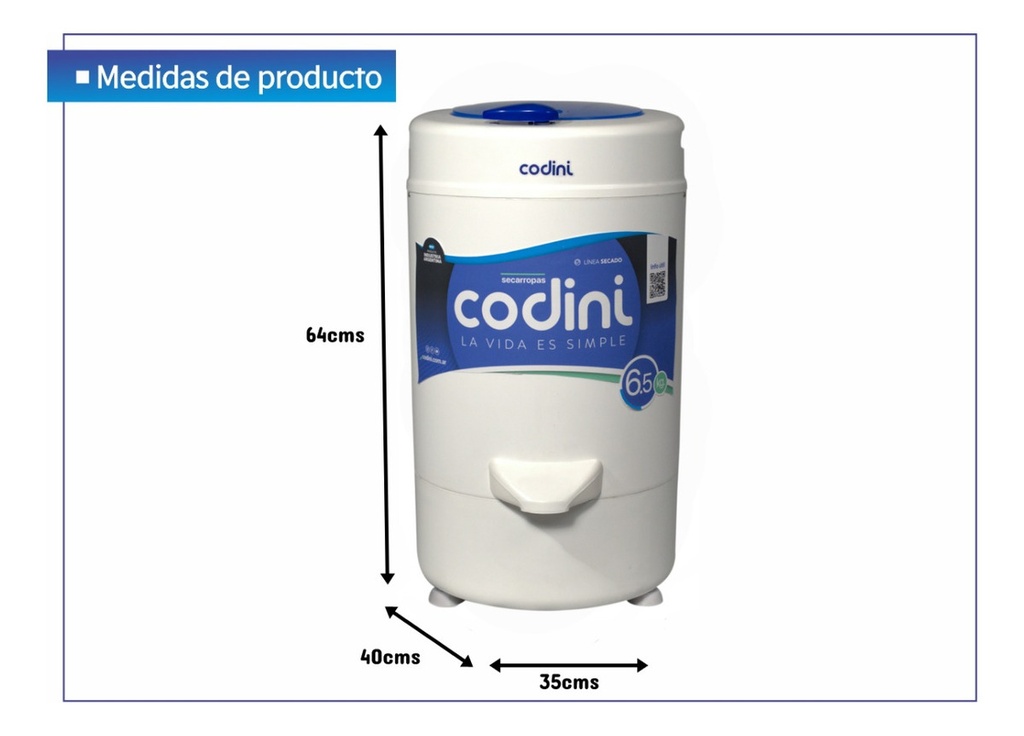 Secarropas Centrífugo Codini Advance 6.1kg 220v Color Blanco