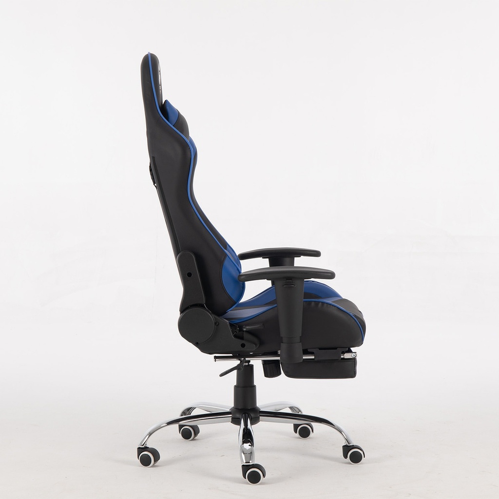Silla Gamer Kanji C/apoya Pies Reclinable Cuero Azul/negro