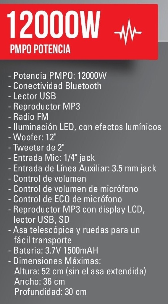 Parlante Bafle Potenciado Crown Mustang Bluetooth Djs-1201bt