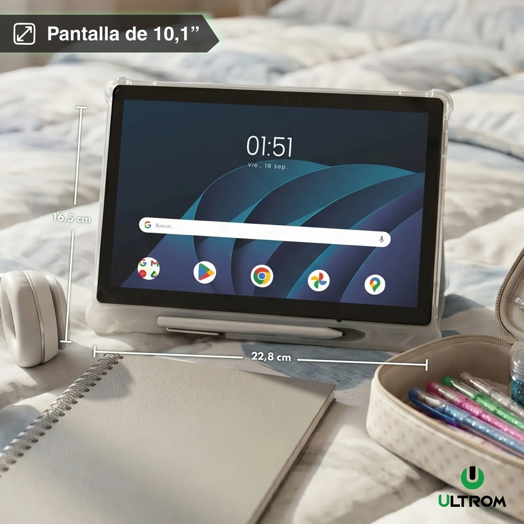 Tablet Ultrom 4gb Ram 128gb Memoria Protector Funda Lapiz Negro