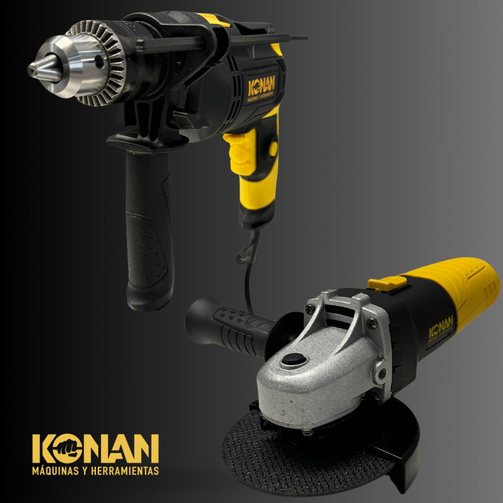 Combo Kit Taladro 13mm 750w + Amoladora 115mm 720w Konan