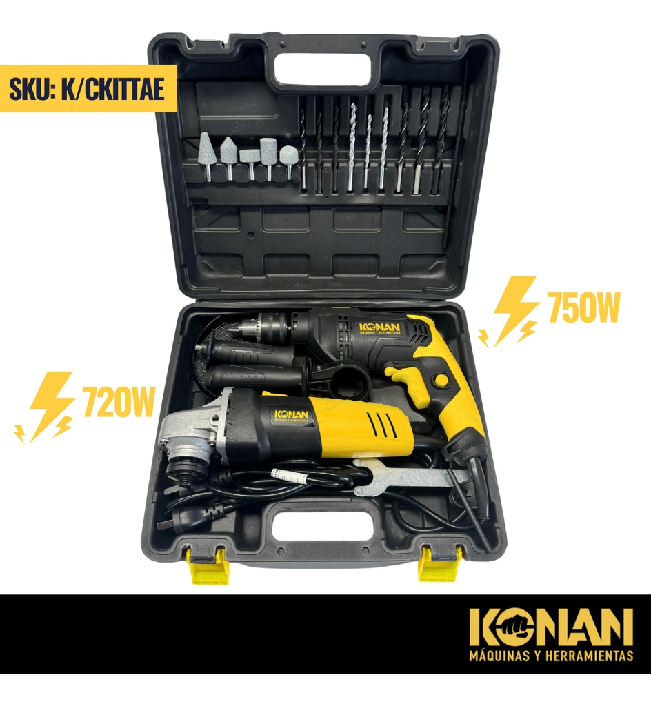 Combo Kit Taladro 13mm 750w + Amoladora 115mm 720w Konan