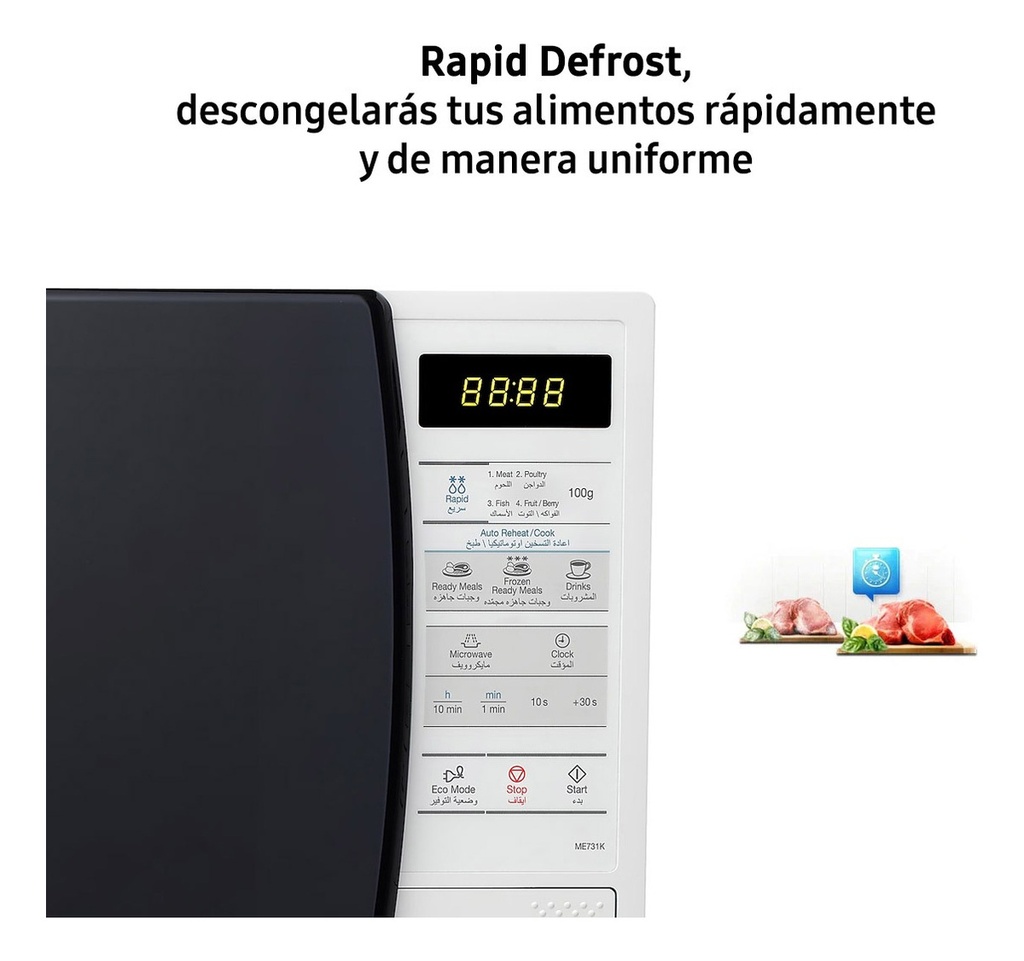 Microondas Samsung 20lts Blanco Me731k-kd Interior Ceramico