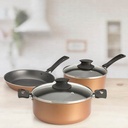 Batería De Cocina Set De Ollas + Sartén 3 Piezas Dorado