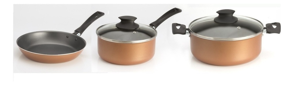 Batería De Cocina Set De Ollas + Sartén 3 Piezas Dorado