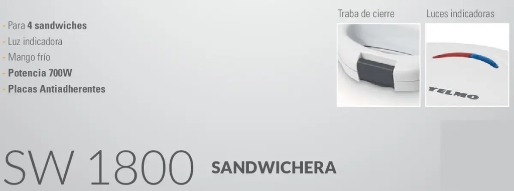 Sandwichera Yelmo - Sw1800 Para 4 Porciones 700 Watts Blanco