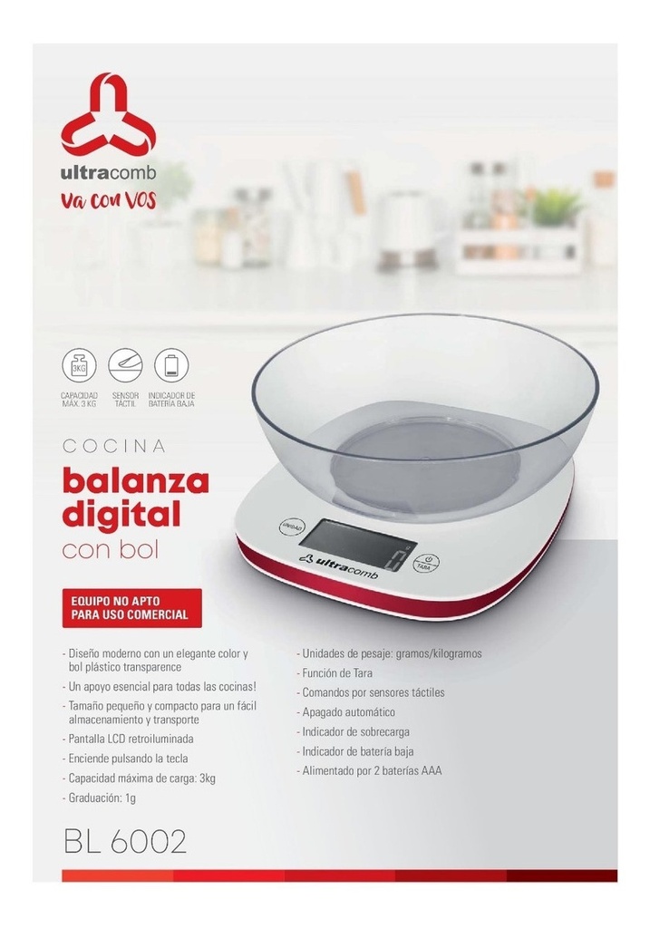 Balanza De Cocina Ultracomb Modelo Bl-6002 Capacidad 3kg
