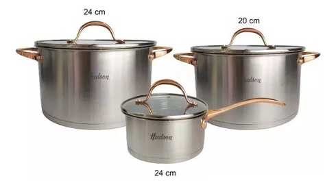 Set 3 Ollas Cacerolas Hudson Acero Inox Golden Inducción