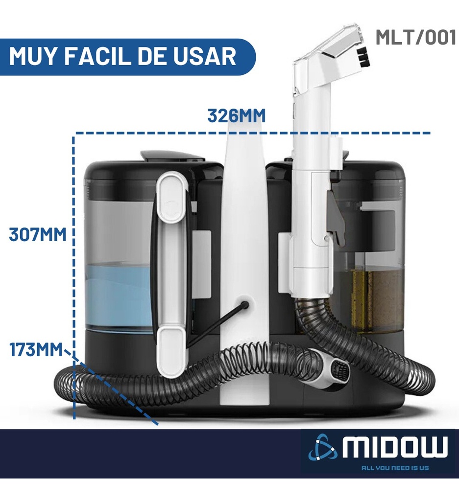 Aspiradora Lava Tapizados Midow 600w Alfombras Manchas Sofa