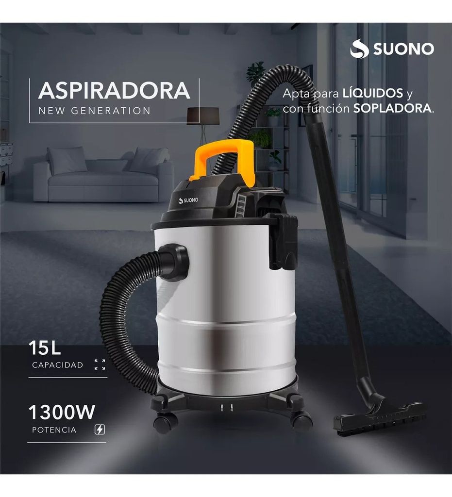Aspiradora De Tacho Suono Hogar Polvo Sopladora - 15l Plateado