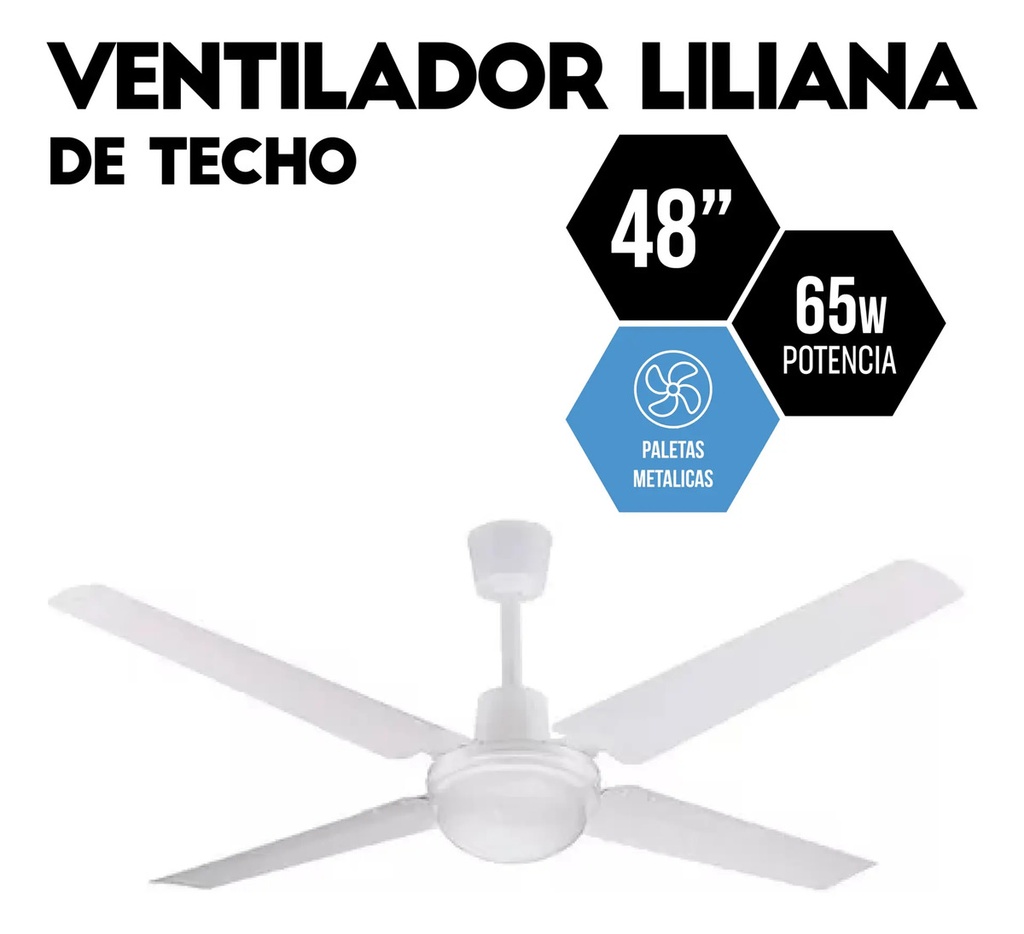 Ventilador De Techo Liliana Vthb114 Blanco - 4 Palas Metal 1.219 M Blanco Metal 4