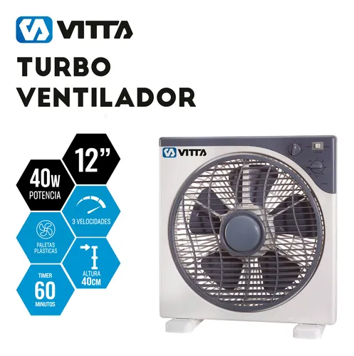 Ventilador Turbo Vitta 12" 40W Potente 5 Aspas Timer 3 Veloc