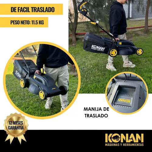 Cortadora Césped Konan 1600w 1hp Con Bolsa Recolectora 38 Cm