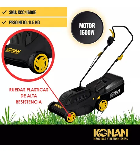 Cortadora Césped Konan 1600w 1hp Con Bolsa Recolectora 38 Cm