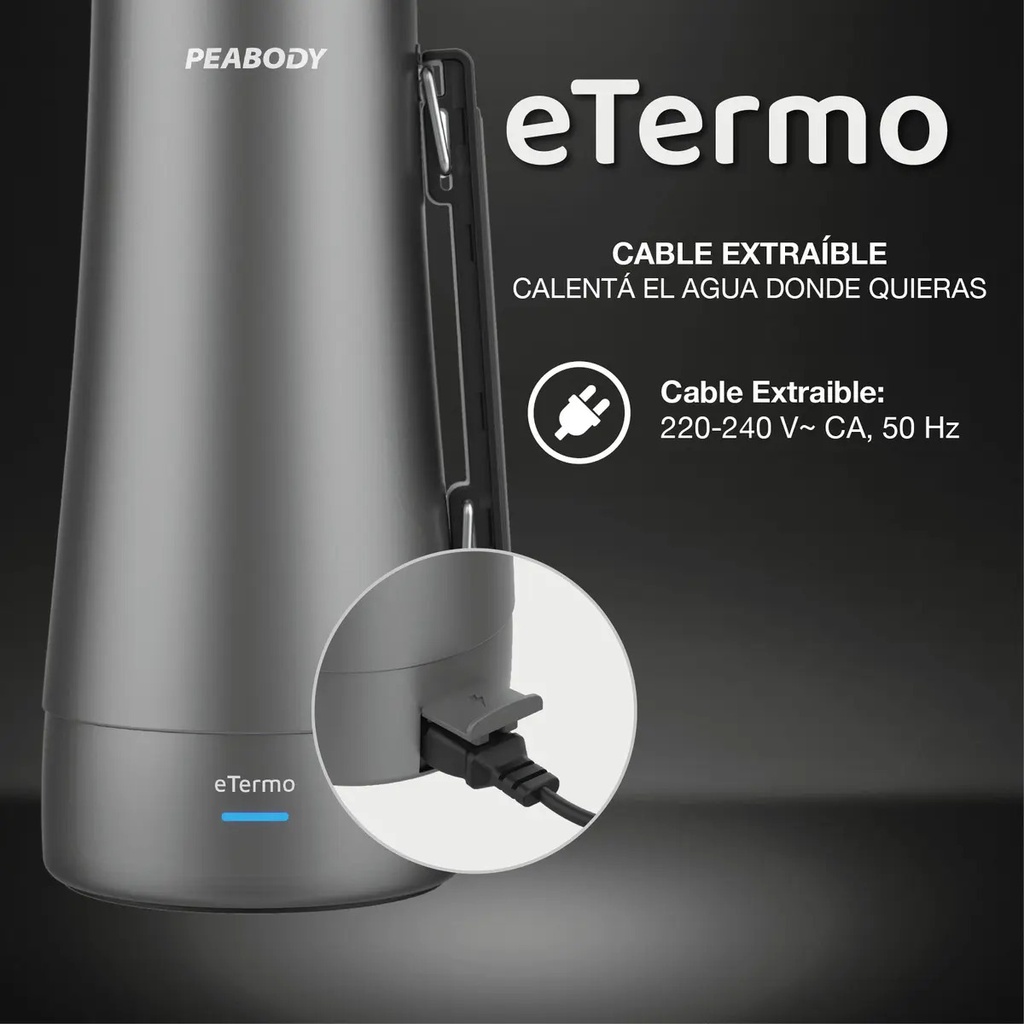 Termo Electrico Peabody Et1001d E-termo 1 Litro Mate Bombilla P1 Gris Oscuro