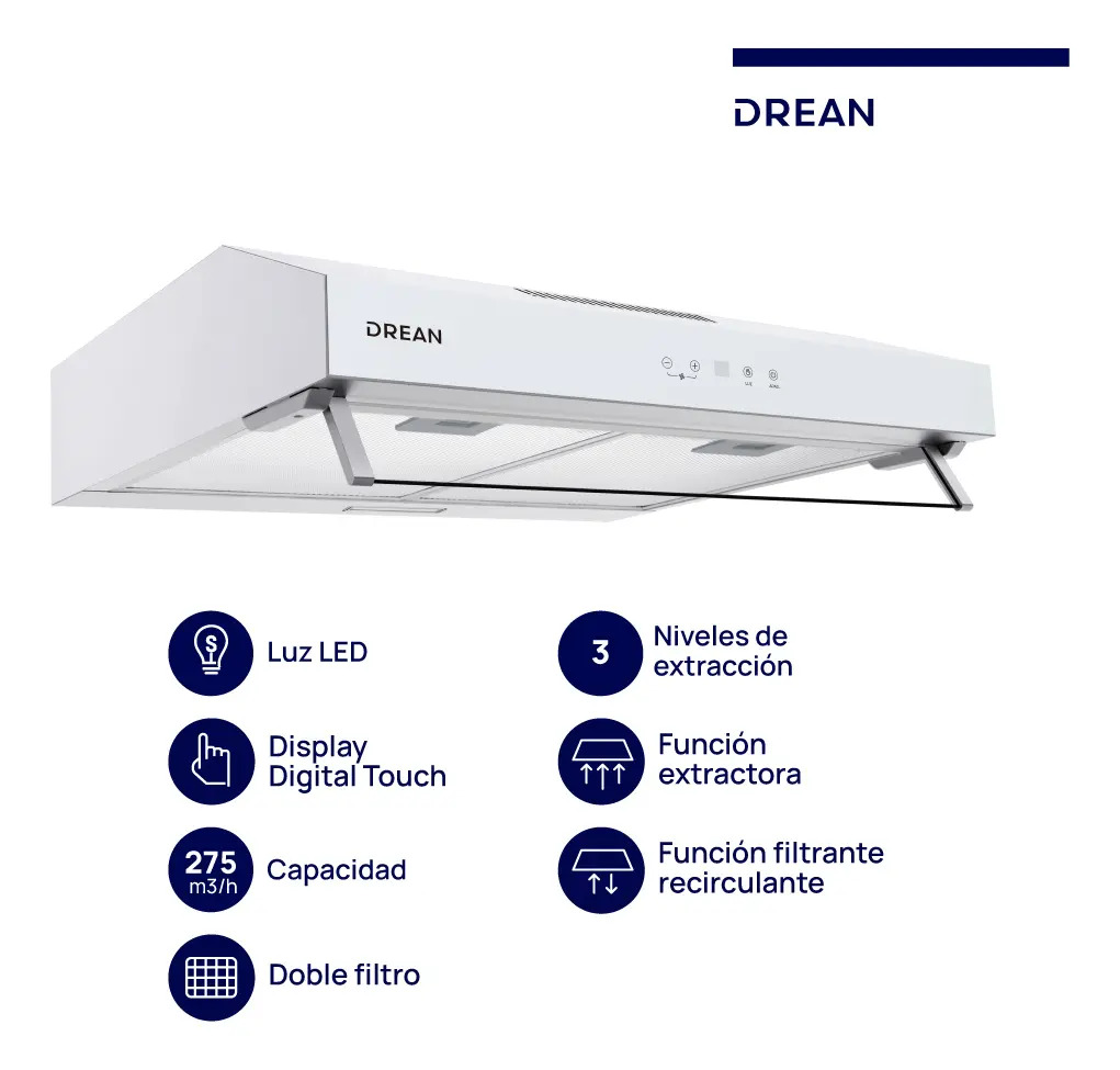 Purificador Extractor De 60 Cm Blanco Drean Cudr604ba Blanco Blanco