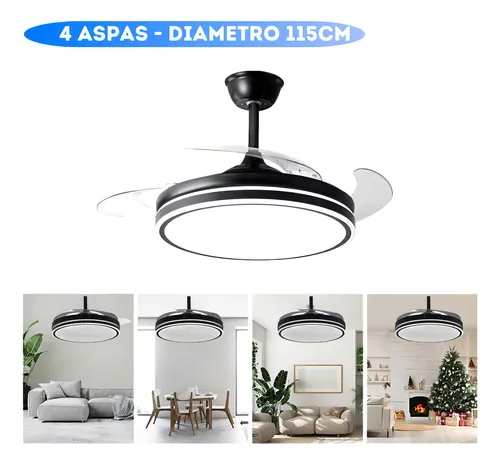 Ventilador De Techo Kanji Retráctil 6 Vel C/luz Negro