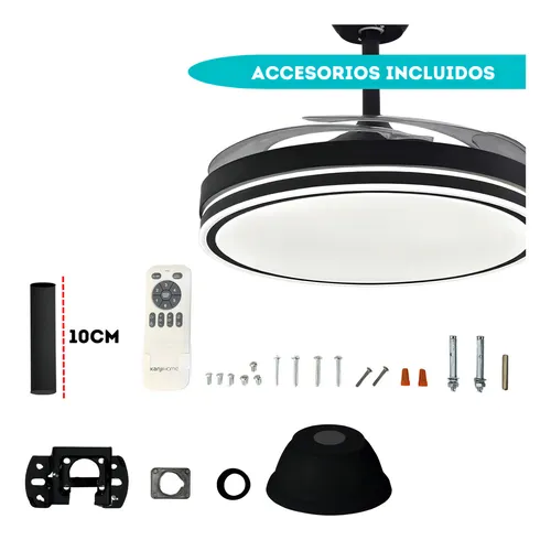 Ventilador De Techo Kanji Retráctil 6 Vel C/luz Negro