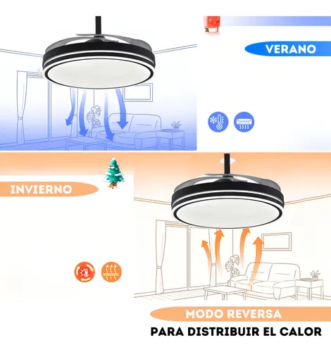 Ventilador De Techo Kanji Retráctil 6 Vel C/luz Negro