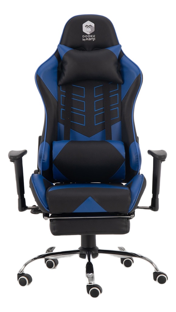 Silla Gamer Kanji C/apoya Pies Reclinable Cuero Azul/negro