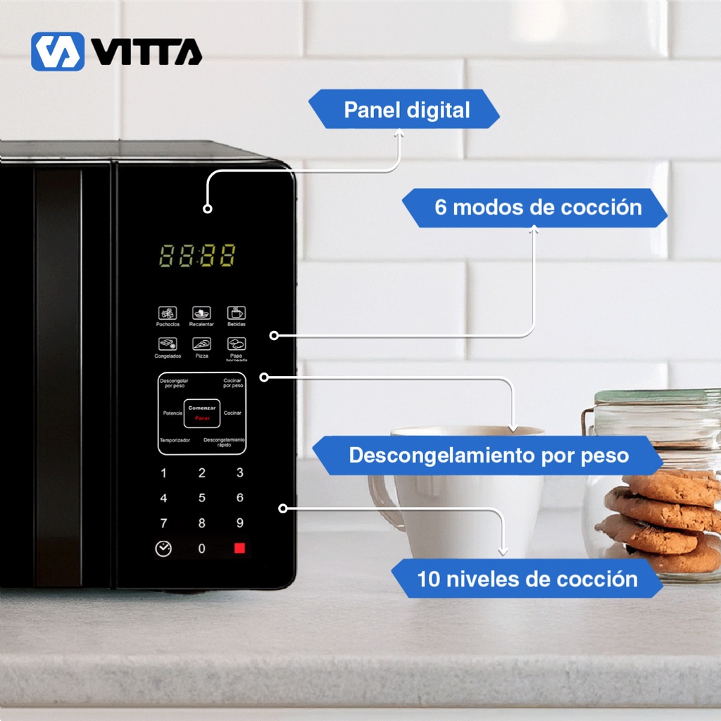 Microondas Vitta Digital 23Lts 1000W 6 Modos