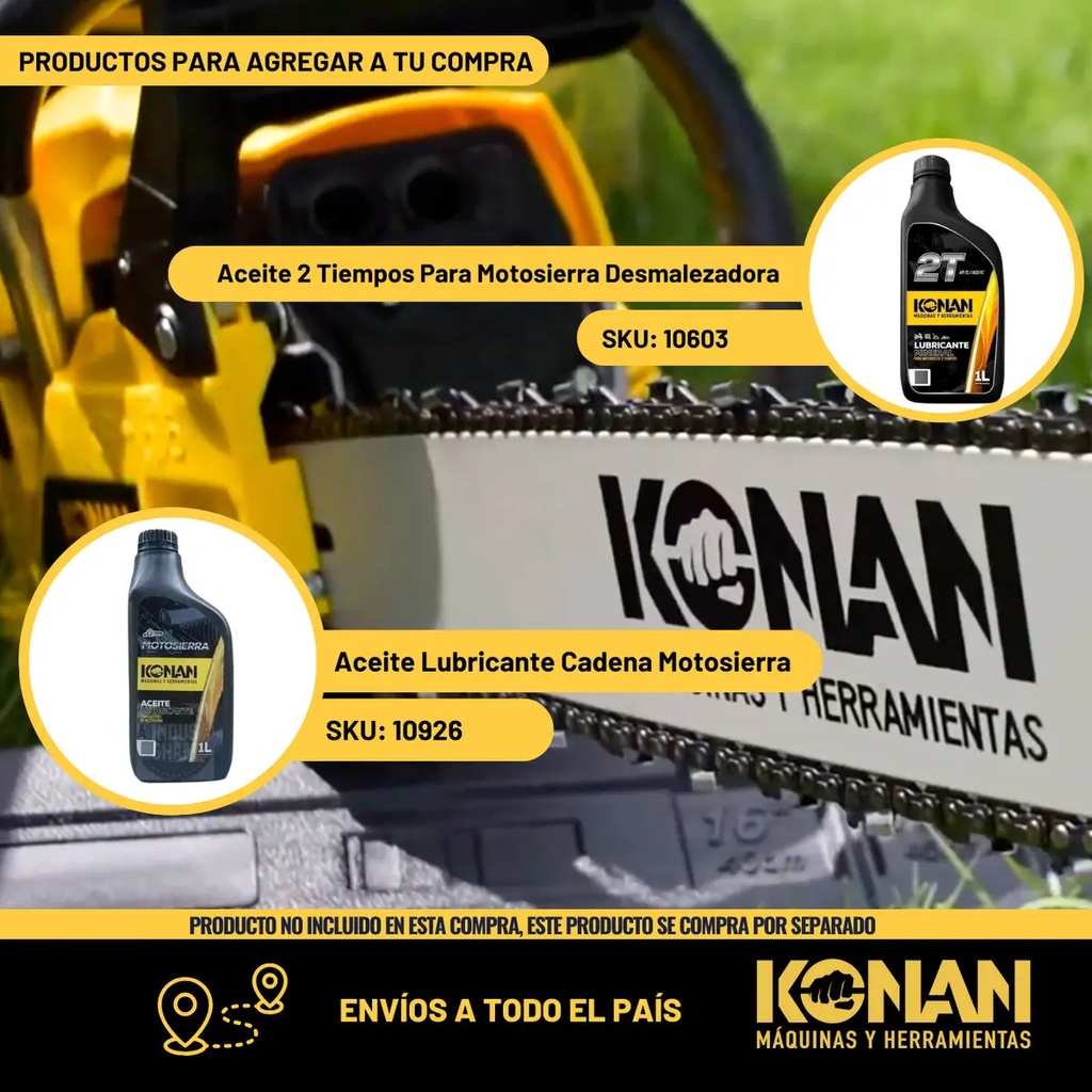 Motosierra 20  Potencia 3.0 Hp 2.2 Kw 7000 Rpm Konan Profesional