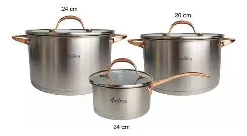 Set 3 Ollas Cacerolas Hudson Acero Inox Golden Inducción 