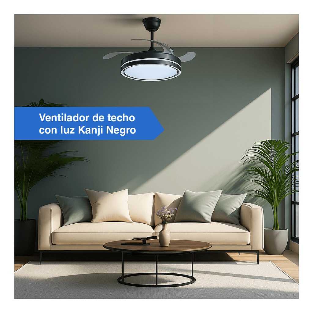 Ventilador De Techo Kanji Retráctil 6 Vel C/luz Negro