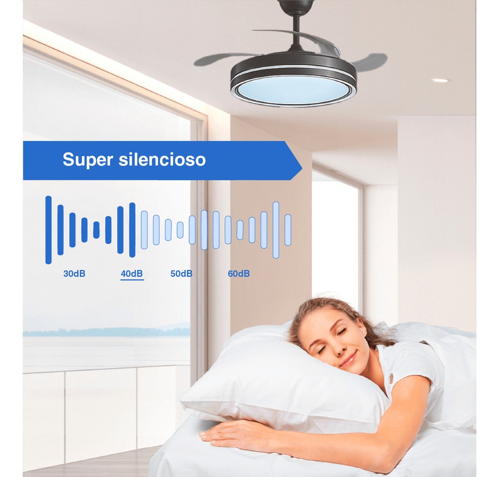 Ventilador De Techo Kanji Retráctil 6 Vel C/luz Negro
