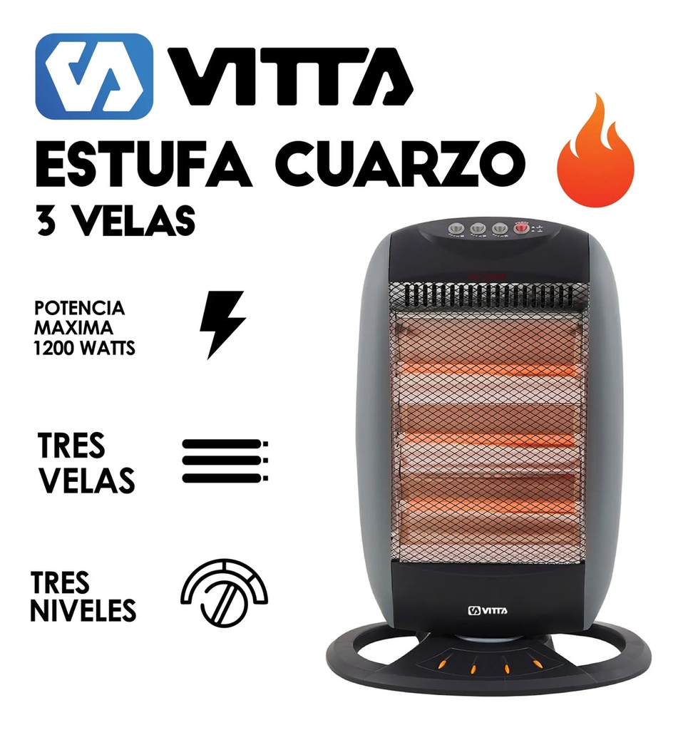 Estufa Cuarzo Vitta 3 Velas - Vit-201. Gris Oscuro