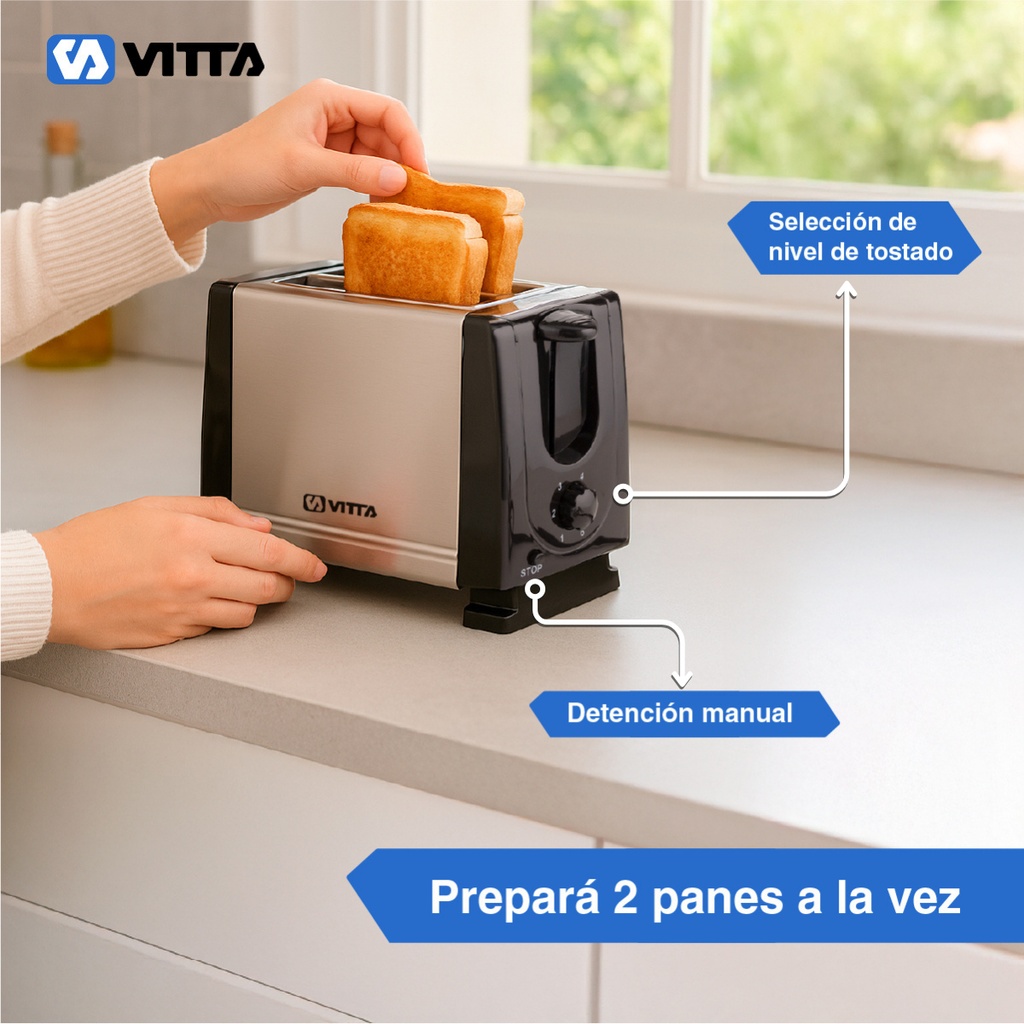 Tostadora Electrica 900w 2 Panes 6 Niveles Full - Vitta
