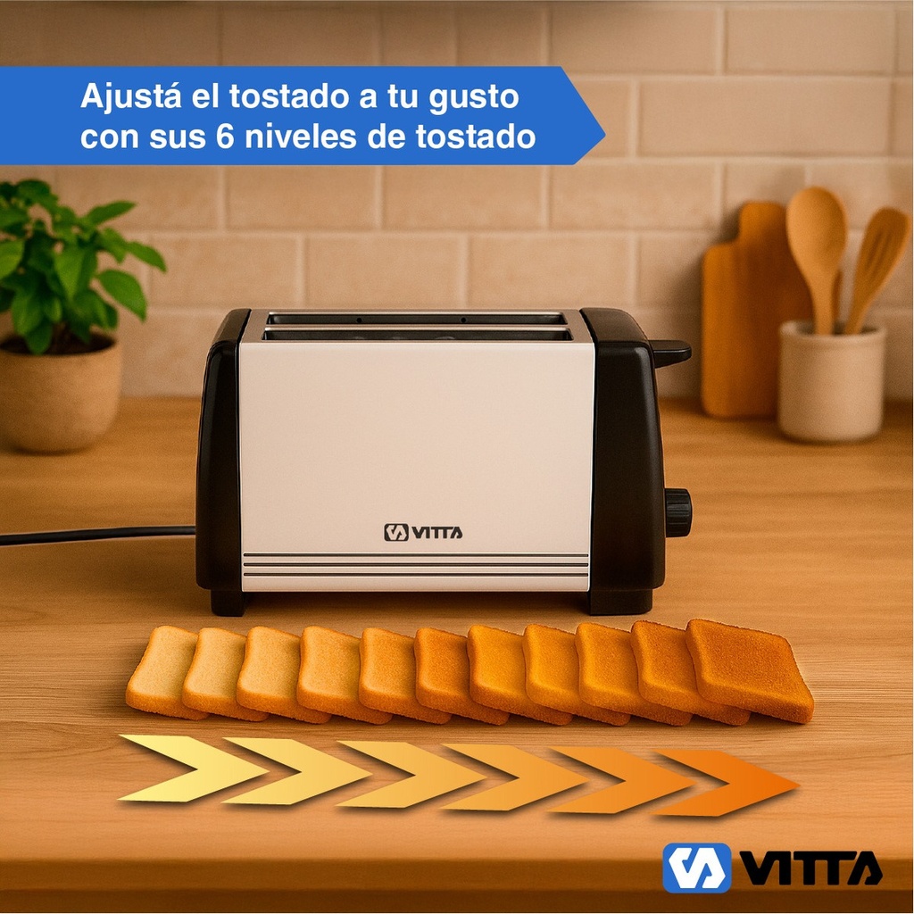 Tostadora Electrica 900w 2 Panes 6 Niveles Full - Vitta