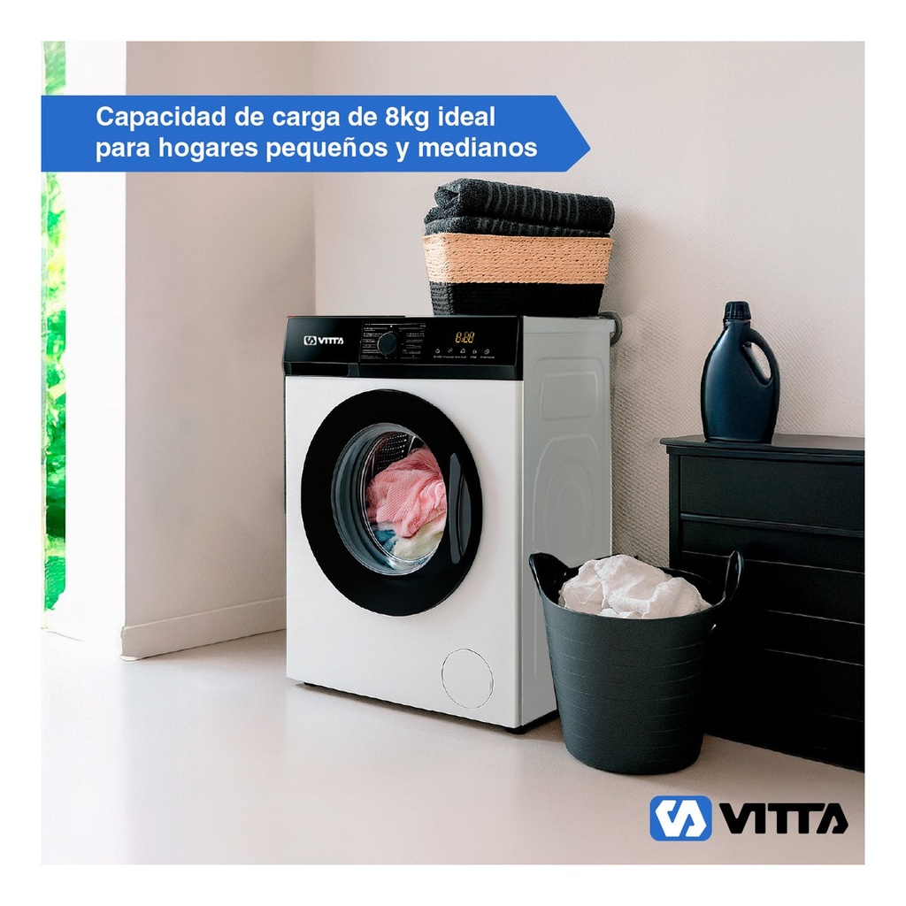 Lavarropas Vitta Inverter 8kg Wjite 1200 Rpm Vit-wmcfwt8k
