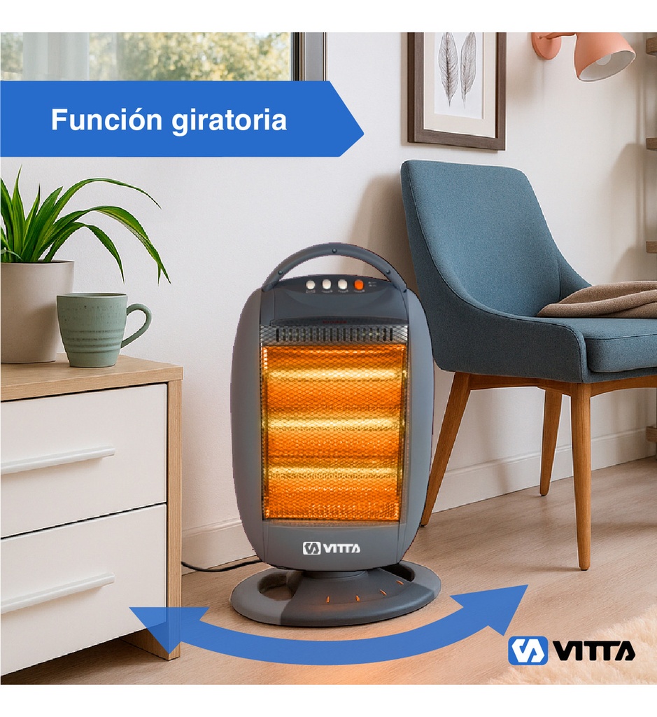 Estufa Halogena Cuarzo Vitta 1200w 3 Velas Giratoria Vit-201