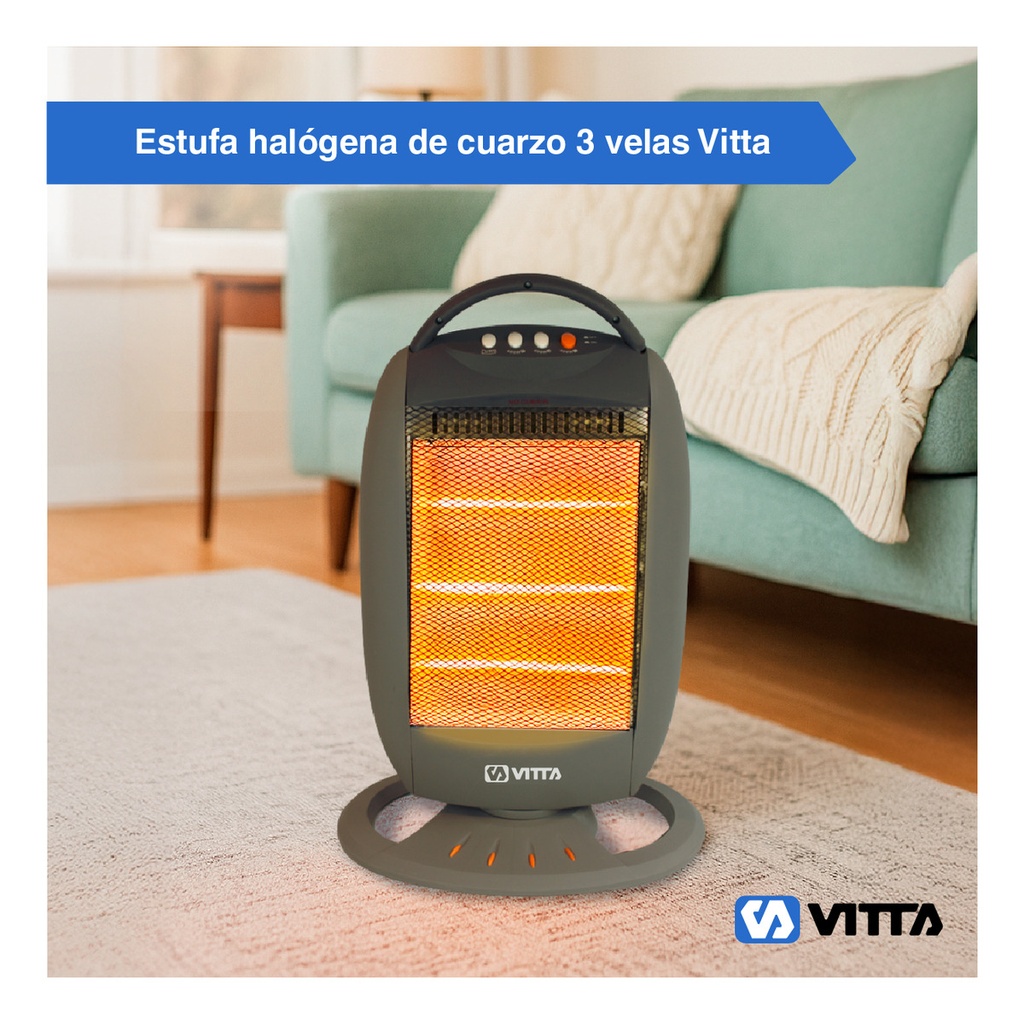 Estufa Halogena Cuarzo Vitta 1200w 3 Velas Giratoria Vit-201