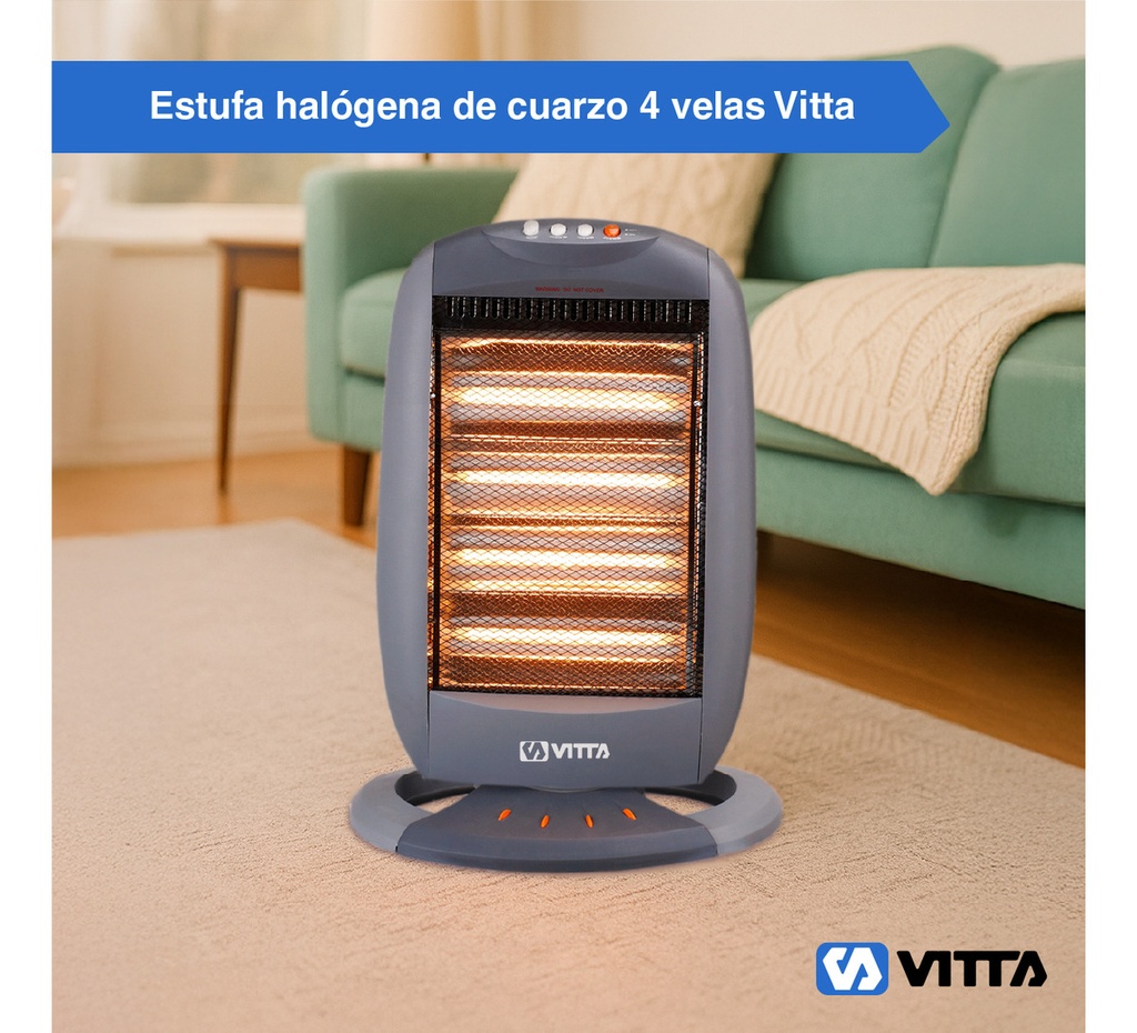 Estufa Halogena Cuarzo Vitta 1200w 4 Velas Giratoria Vit-405