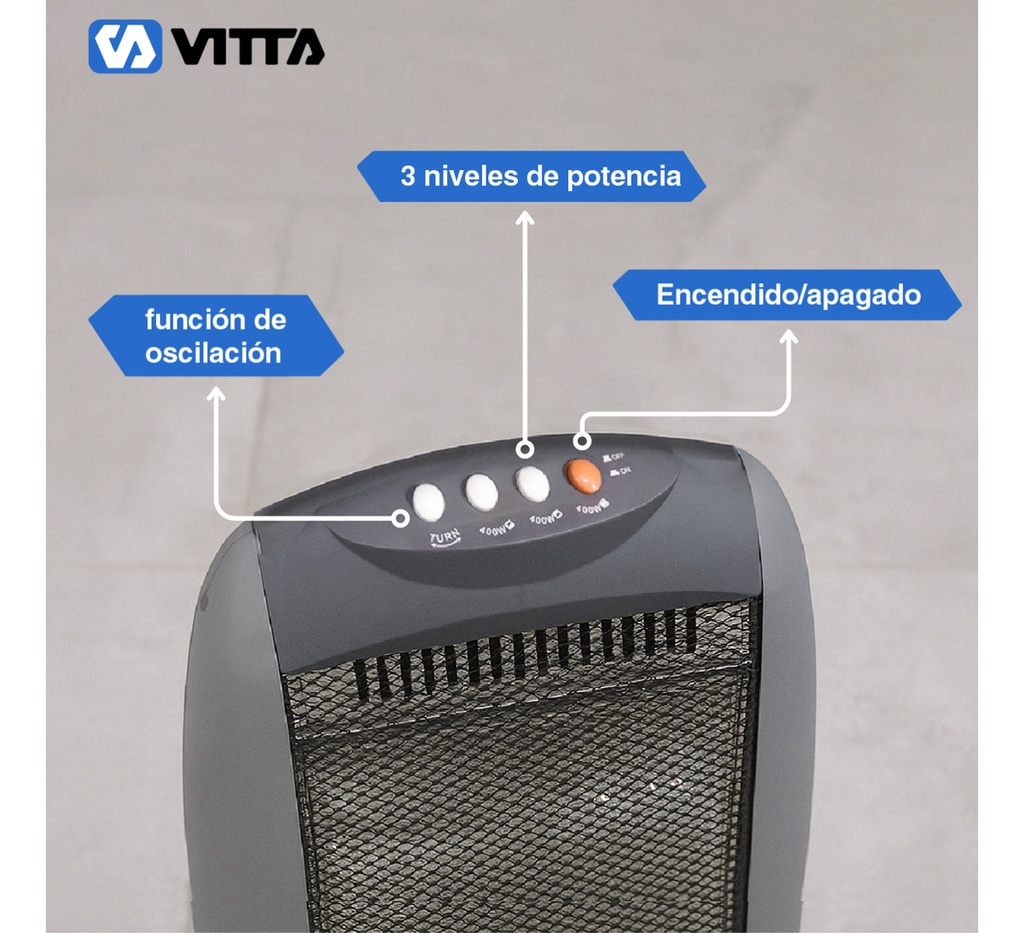 Estufa Halogena Cuarzo Vitta 1200w 4 Velas Giratoria Vit-405