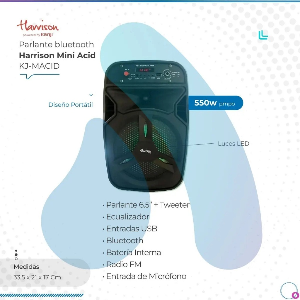Parlante Portátil Bluetooth 550w Kanji Harrison Acid Mini