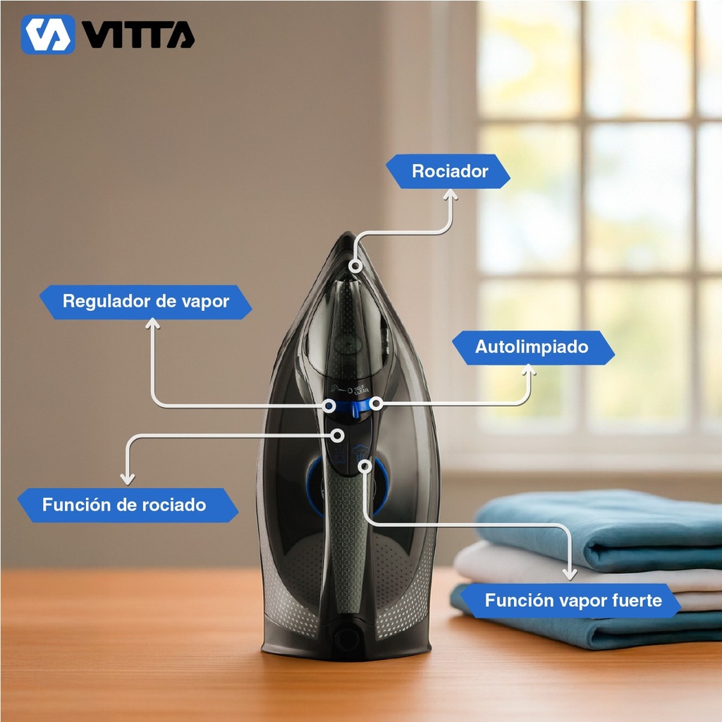 Plancha A Vapor Vitta Acero Inoxidable 2200w Negro