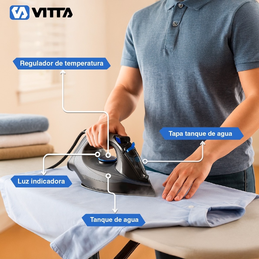 Plancha A Vapor Vitta Acero Inoxidable 2200w Negro