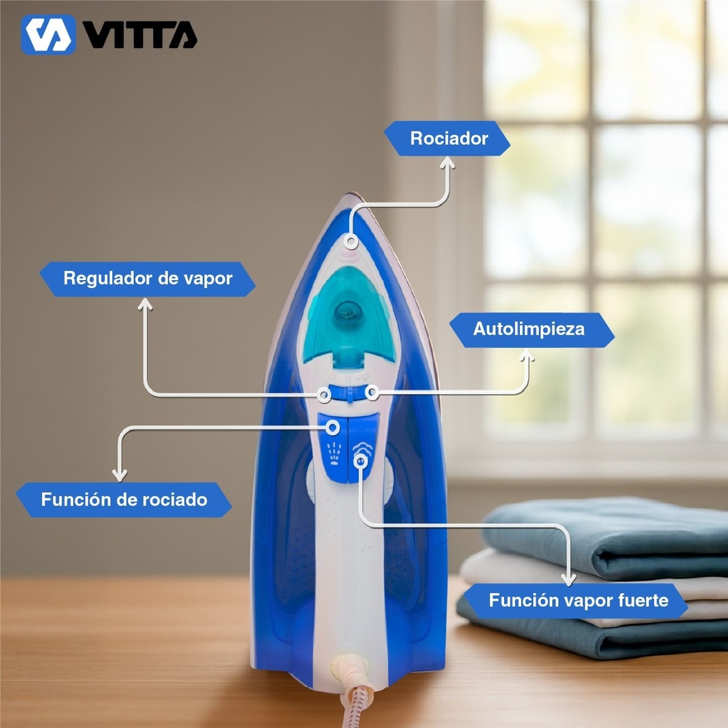 Plancha A Vapor Vitta Con Base De Ceramica 1600w Azul