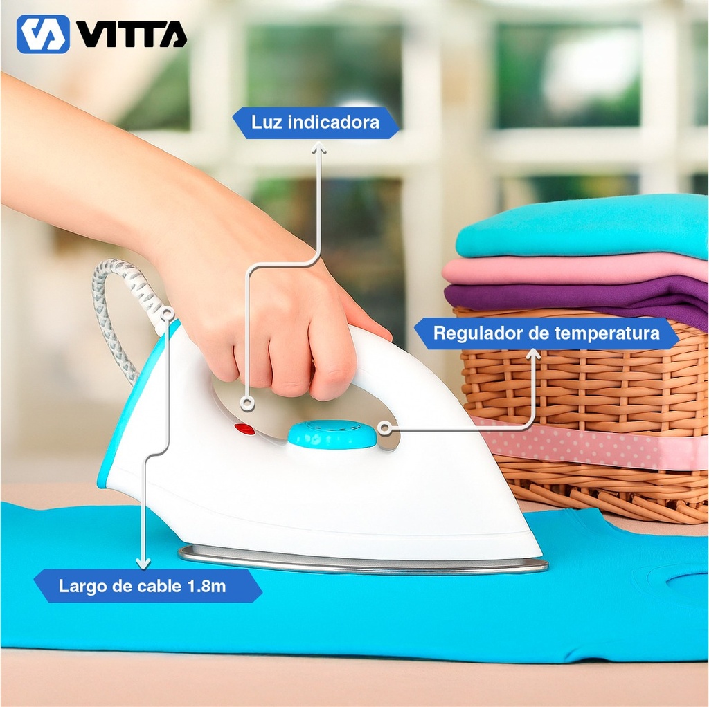 Plancha Seca Vitta Con Base Acero Inoxidable 1000w Blanco