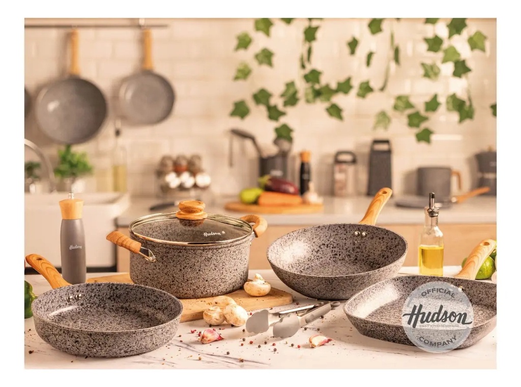 Juego Ollas Hudson Cerámica Antiadherente Aluminio - Forjado Gris